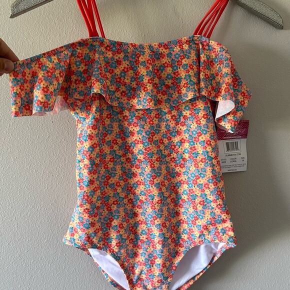 KAVU Floral Coral Summer Bloom One Piece Swimsuit NEW - Picture 3 of 8